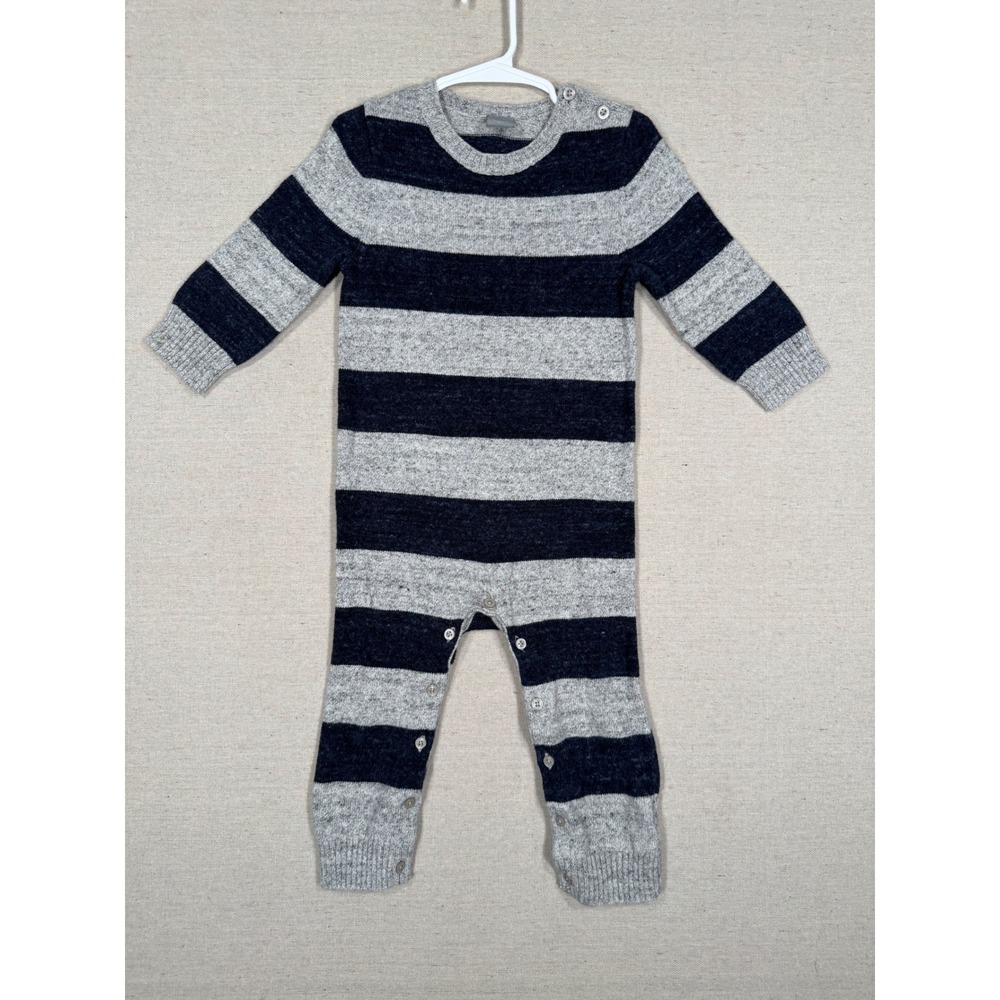 BabyGap Navy Gray Striped Long Sleeve Knit Sweater Romper 18-24 Months